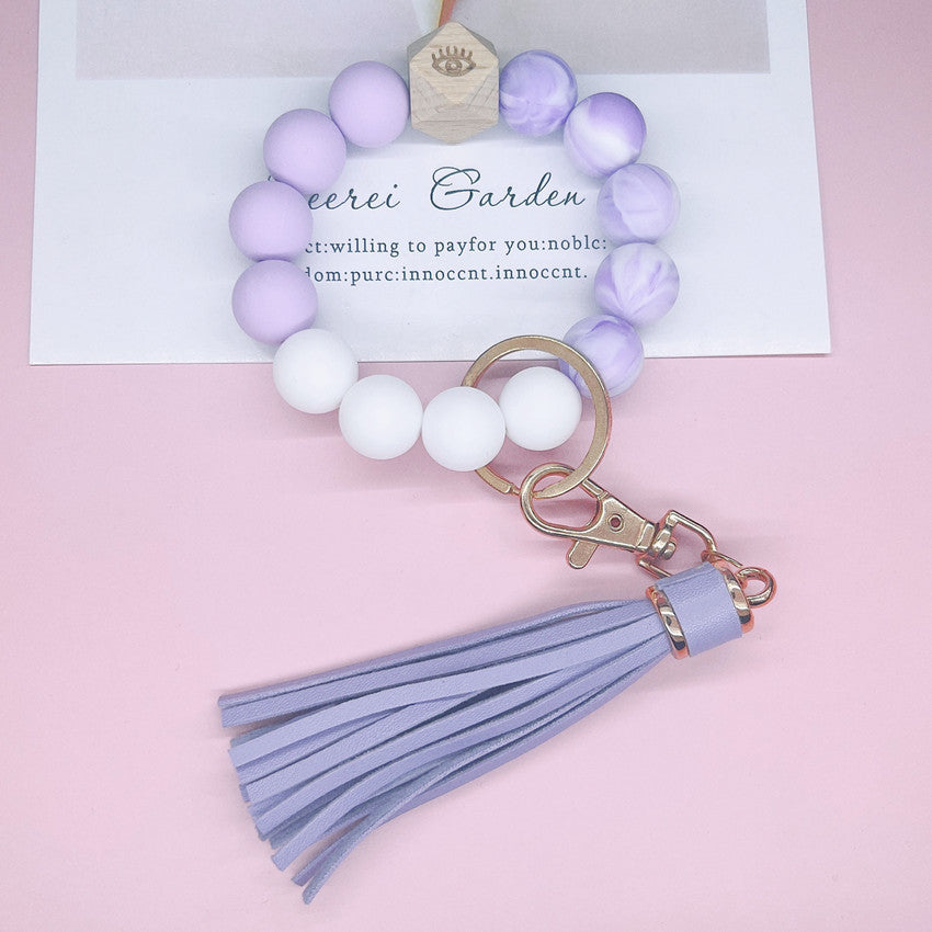 Llavero bohemio de la muñeca de la borla del cuero al por mayor del silicón